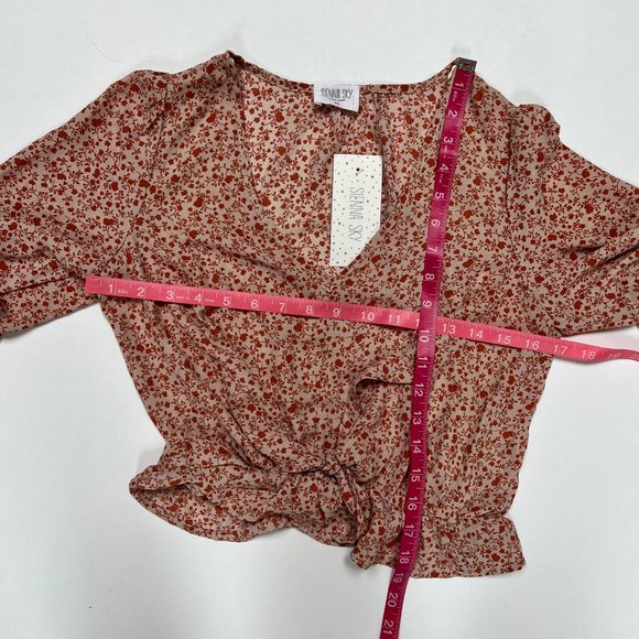 NWT Sienna Sky Orange Floral Peplum Ruffle Hem | Front Tie | Boho Style - Picture 8 of 9